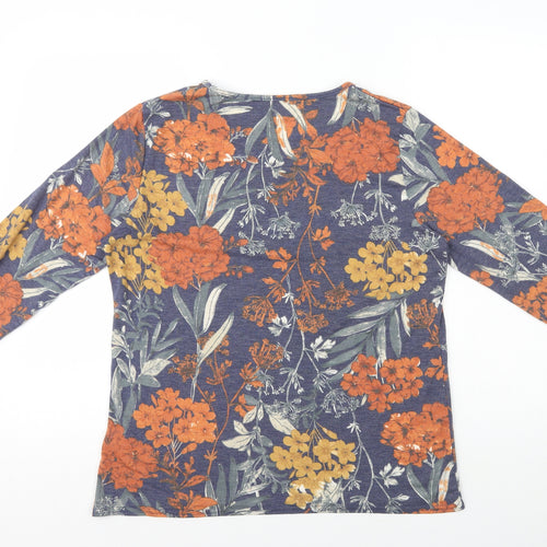 EWM Womens Multicoloured Floral Polyester Basic T-Shirt Size 12 Scoop Neck