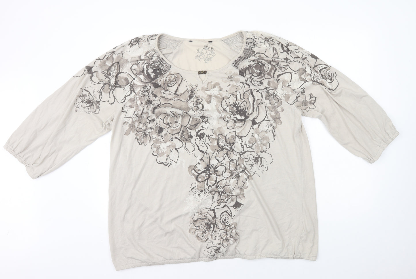 Preworn Womens Grey Floral Polyester Basic T-Shirt Size 24 Scoop Neck