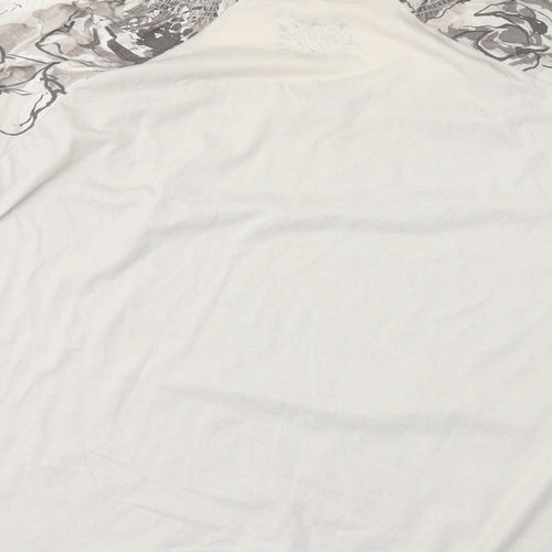 Preworn Womens Grey Floral Polyester Basic T-Shirt Size 24 Scoop Neck