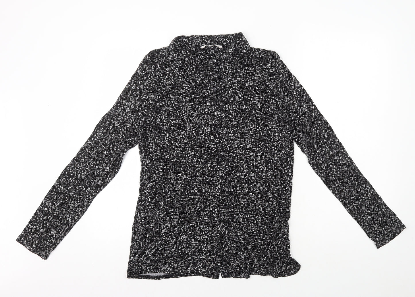TU Womens Black Polka Dot Viscose Basic Button-Up Size 12 Collared