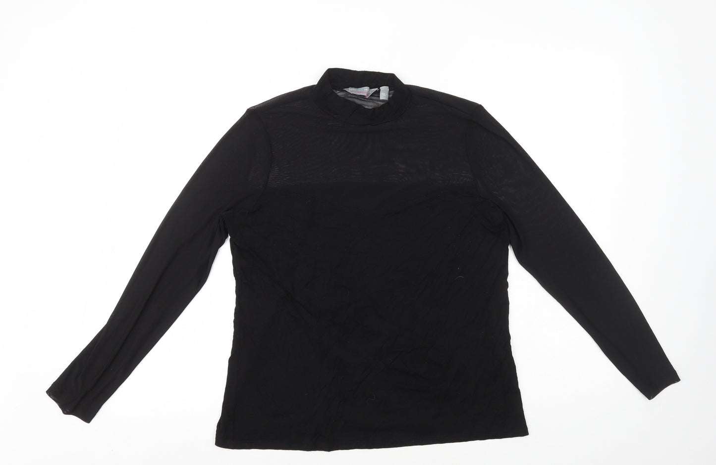 Dorothy Perkins Womens Black Polyester Basic T-Shirt Size 12 High Neck - Mesh sleeves