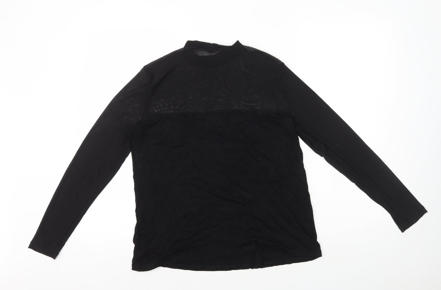 Dorothy Perkins Womens Black Polyester Basic T-Shirt Size 12 High Neck - Mesh sleeves