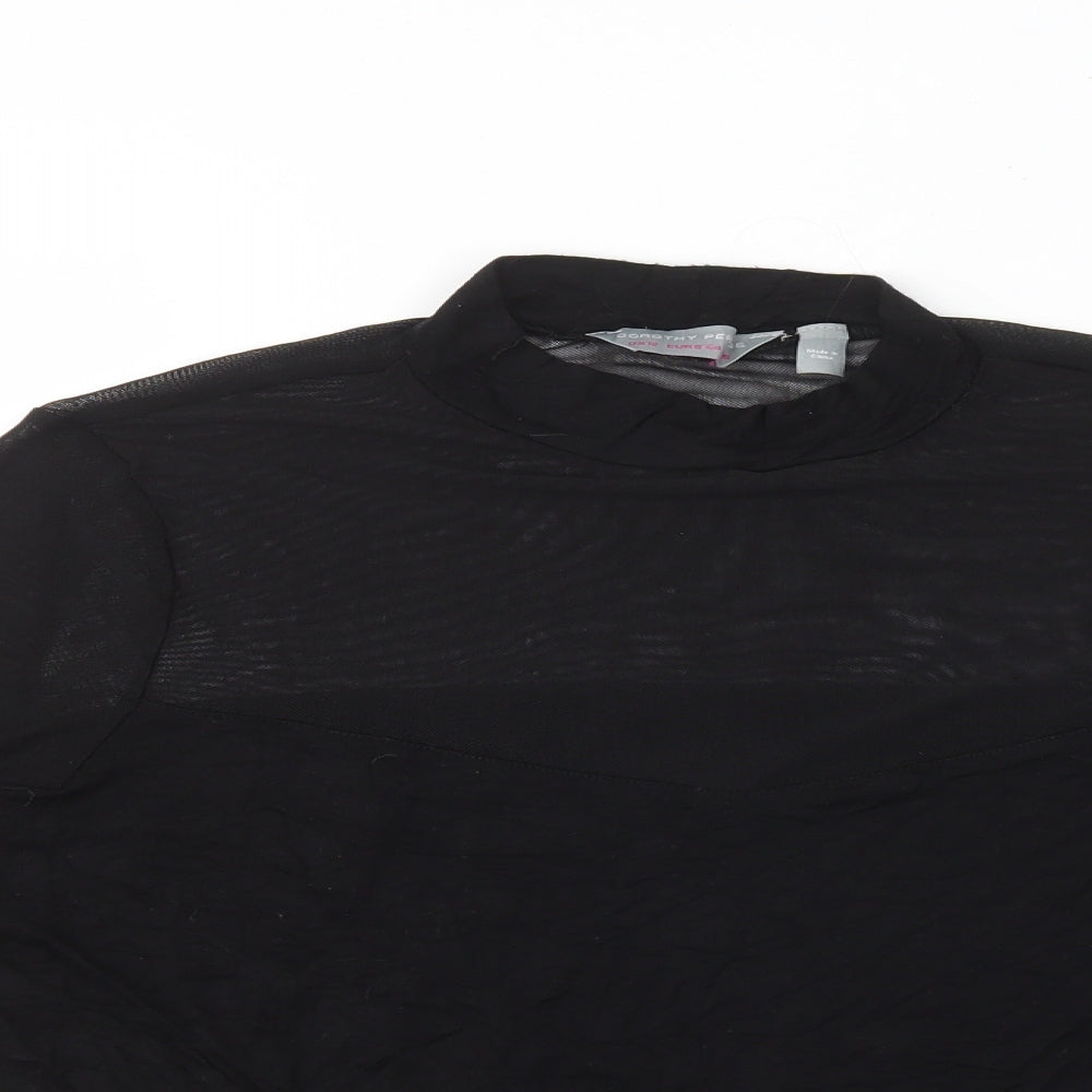 Dorothy Perkins Womens Black Polyester Basic T-Shirt Size 12 High Neck - Mesh sleeves