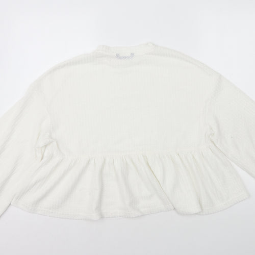 SheIn Womens White Polyester Basic T-Shirt Size XS Round Neck - Peplum