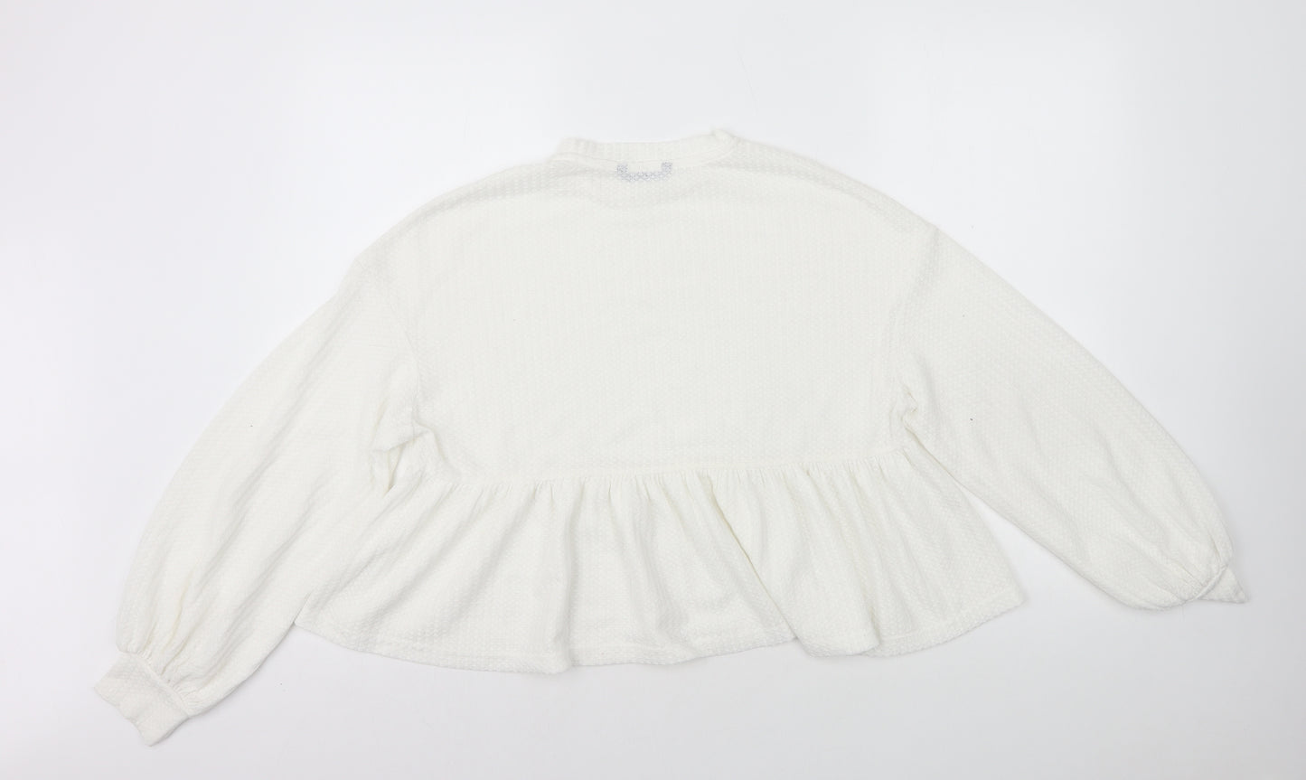 SheIn Womens White Polyester Basic T-Shirt Size XS Round Neck - Peplum
