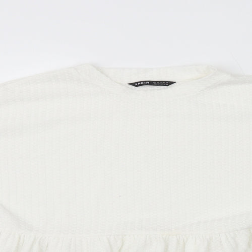 SheIn Womens White Polyester Basic T-Shirt Size XS Round Neck - Peplum