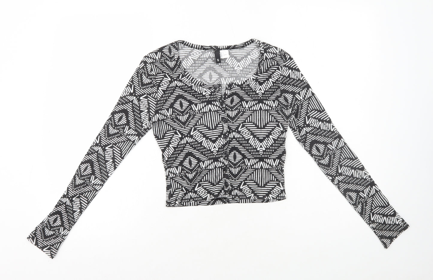 H&M Womens Black Geometric Polyester Basic T-Shirt Size S Scoop Neck