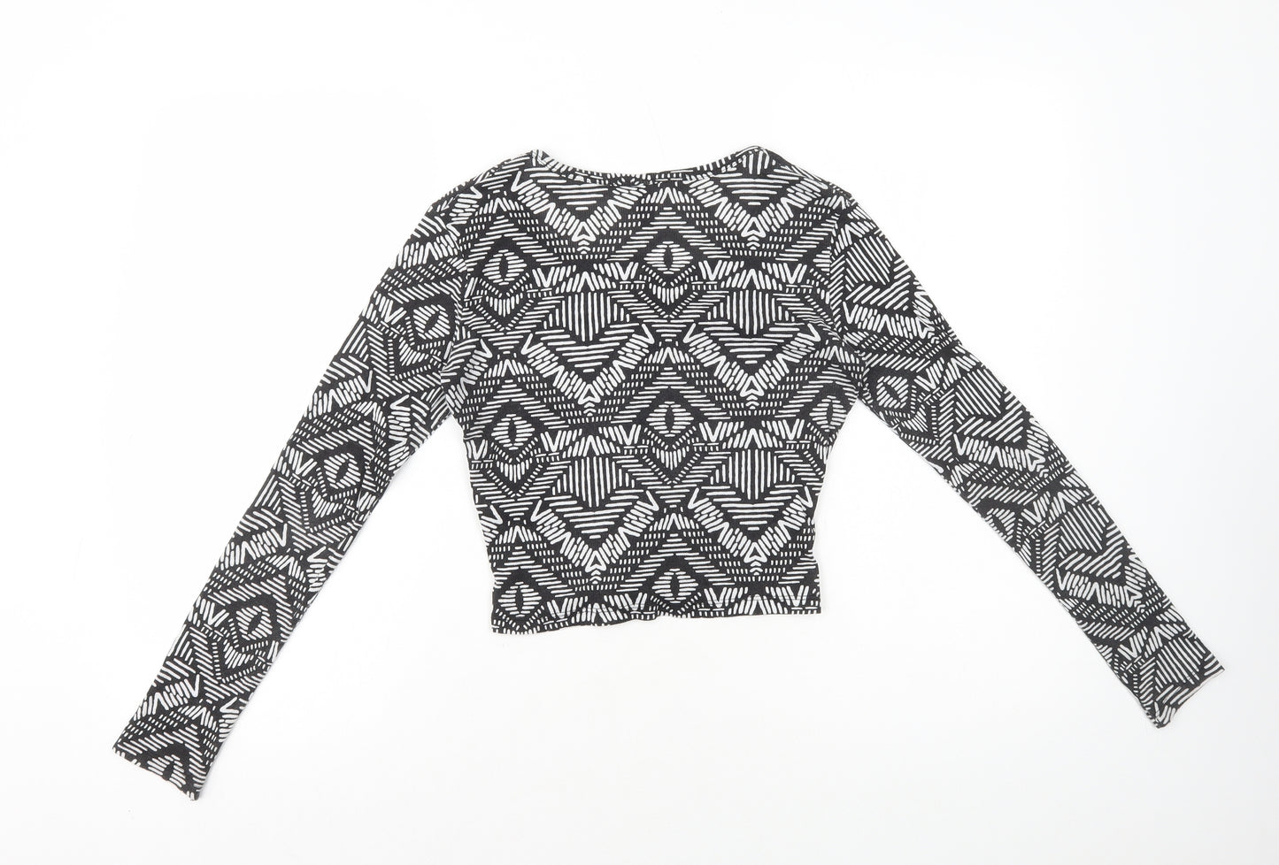H&M Womens Black Geometric Polyester Basic T-Shirt Size S Scoop Neck