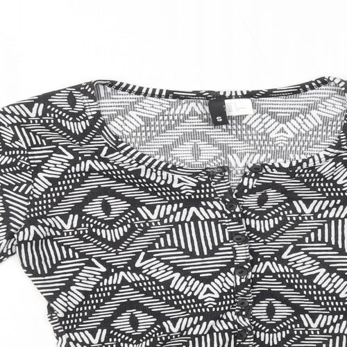 H&M Womens Black Geometric Polyester Basic T-Shirt Size S Scoop Neck