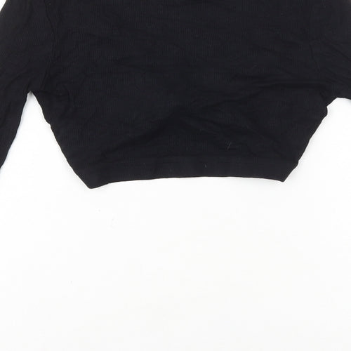 PRETTYLITTLETHING Womens Black Viscose Cropped T-Shirt Size 4 V-Neck