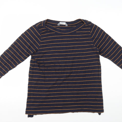 Nutmeg Womens Blue Striped Cotton Basic T-Shirt Size 12 Round Neck