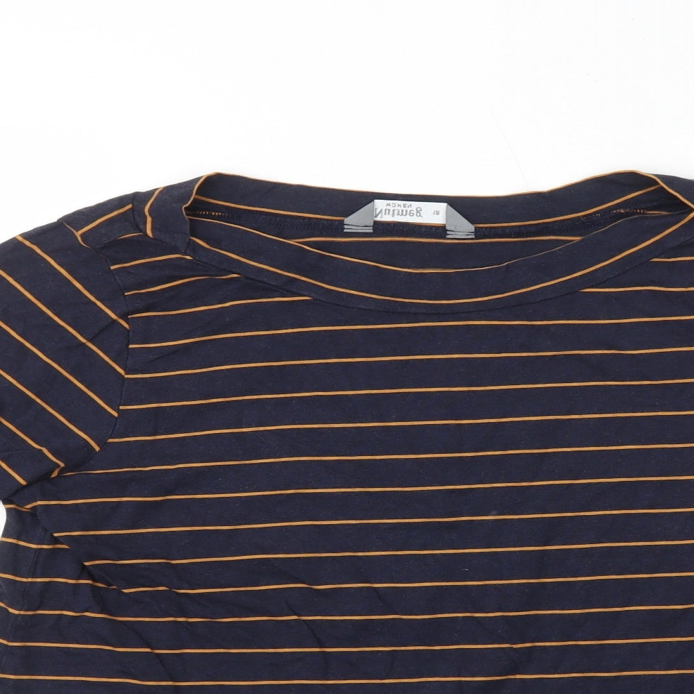 Nutmeg Womens Blue Striped Cotton Basic T-Shirt Size 12 Round Neck