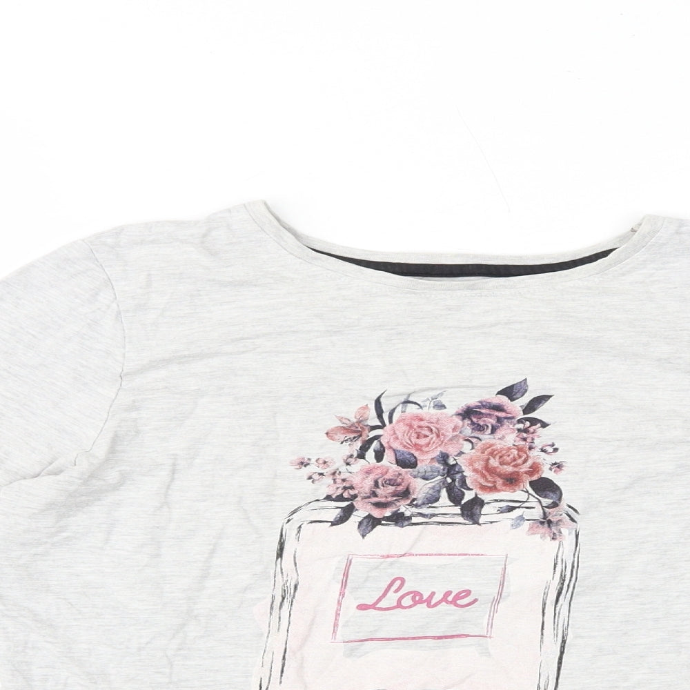 Young Dimension Girls Grey Cotton Basic T-Shirt Size 12-13 Years Round Neck Pullover - Love Flowers