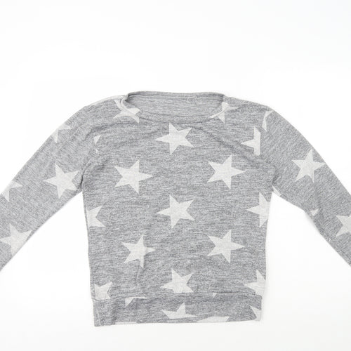 Preworn Womens Grey Geometric Polyester Basic T-Shirt Size M Round Neck - Star Print