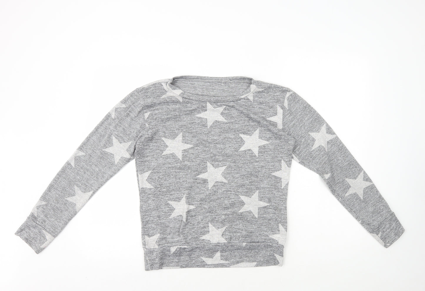 Preworn Womens Grey Geometric Polyester Basic T-Shirt Size M Round Neck - Star Print