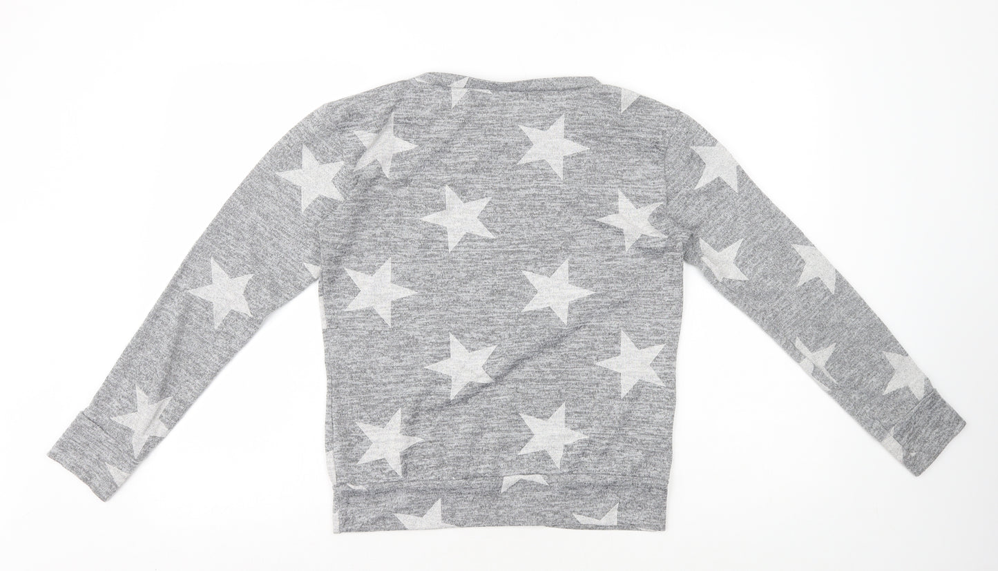 Preworn Womens Grey Geometric Polyester Basic T-Shirt Size M Round Neck - Star Print