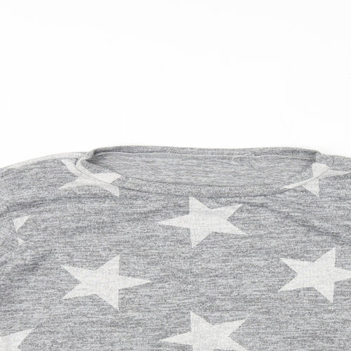 Preworn Womens Grey Geometric Polyester Basic T-Shirt Size M Round Neck - Star Print