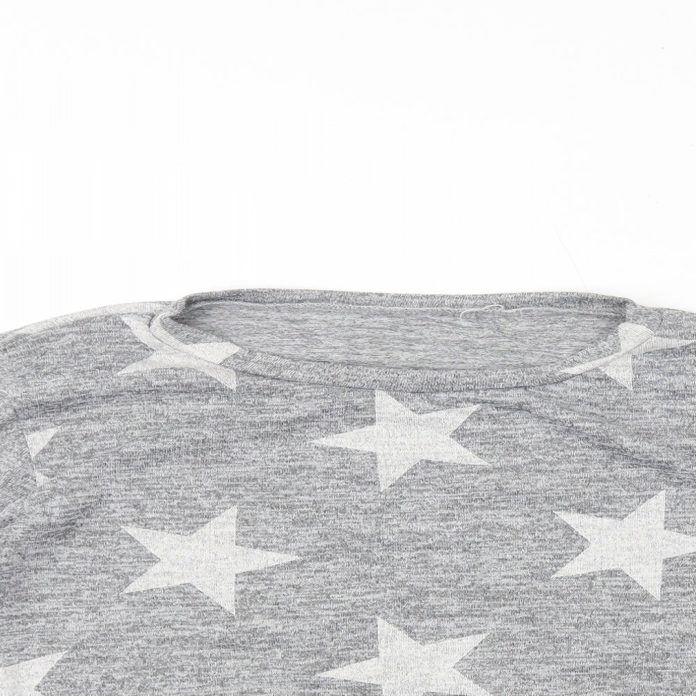 Preworn Womens Grey Geometric Polyester Basic T-Shirt Size M Round Neck - Star Print