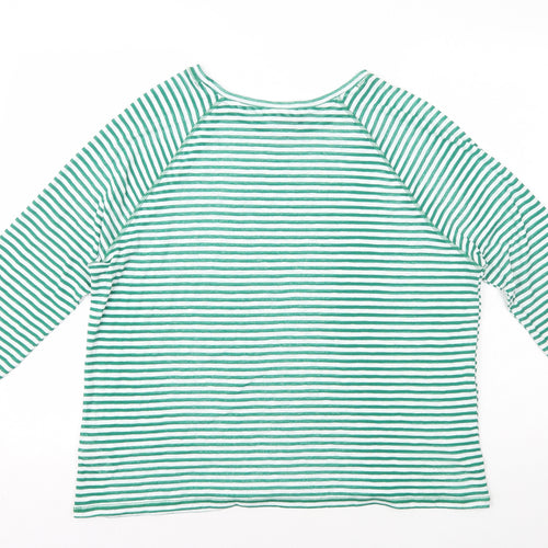 Marks and Spencer Womens Green Striped Cotton Basic T-Shirt Size 16 Round Neck