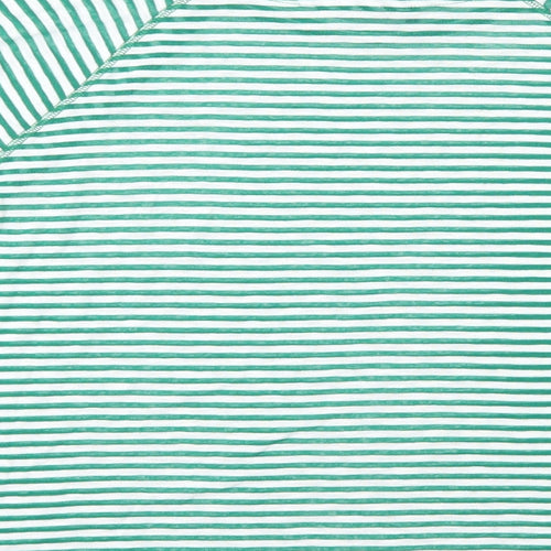 Marks and Spencer Womens Green Striped Cotton Basic T-Shirt Size 16 Round Neck