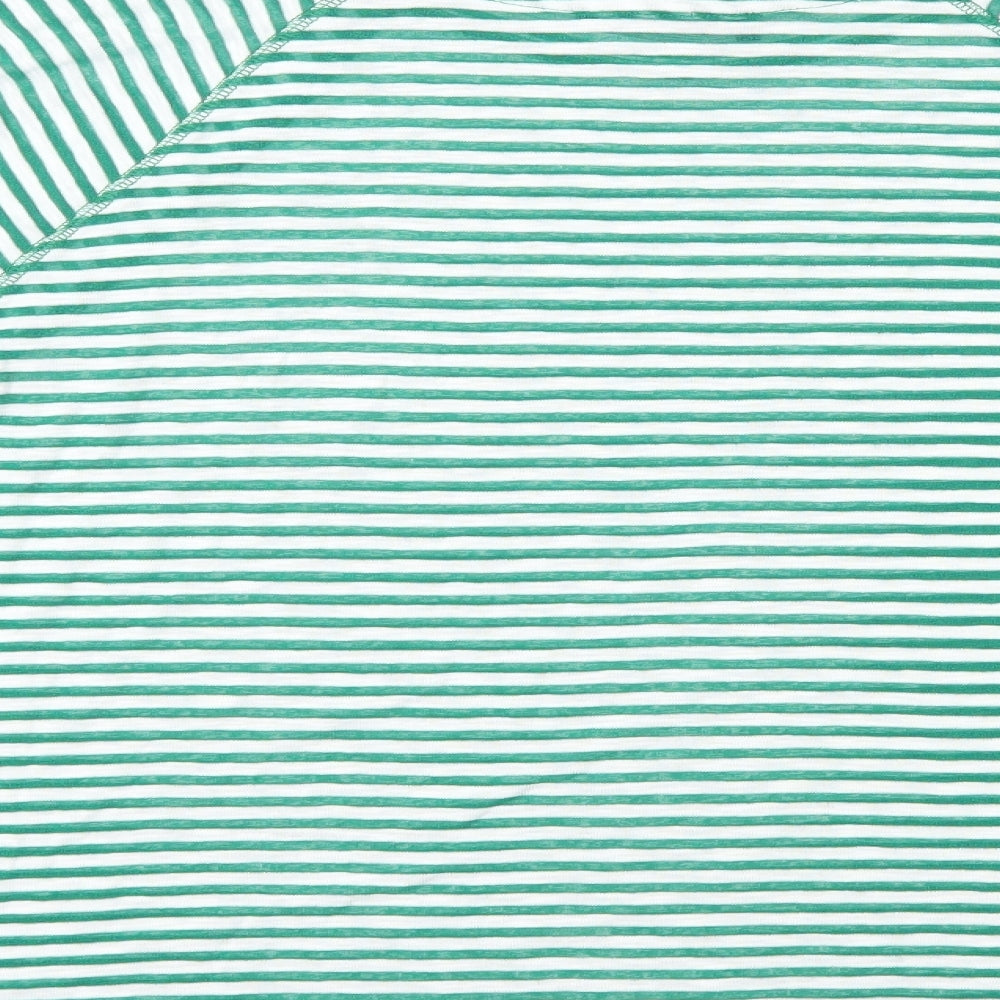 Marks and Spencer Womens Green Striped Cotton Basic T-Shirt Size 16 Round Neck