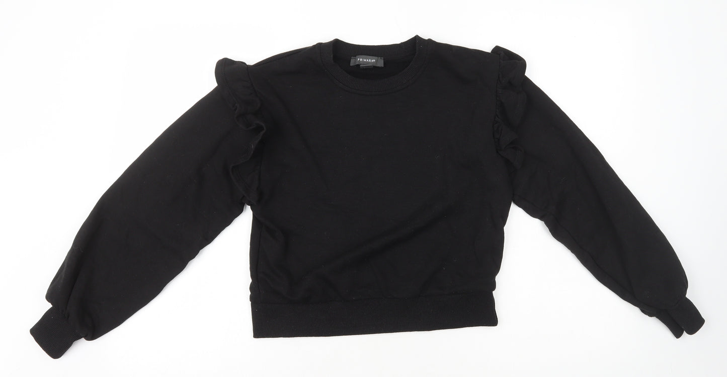 Primark Womens Black Polyester Pullover Sweatshirt Size 2XS Pullover - Ruffle Shoulder