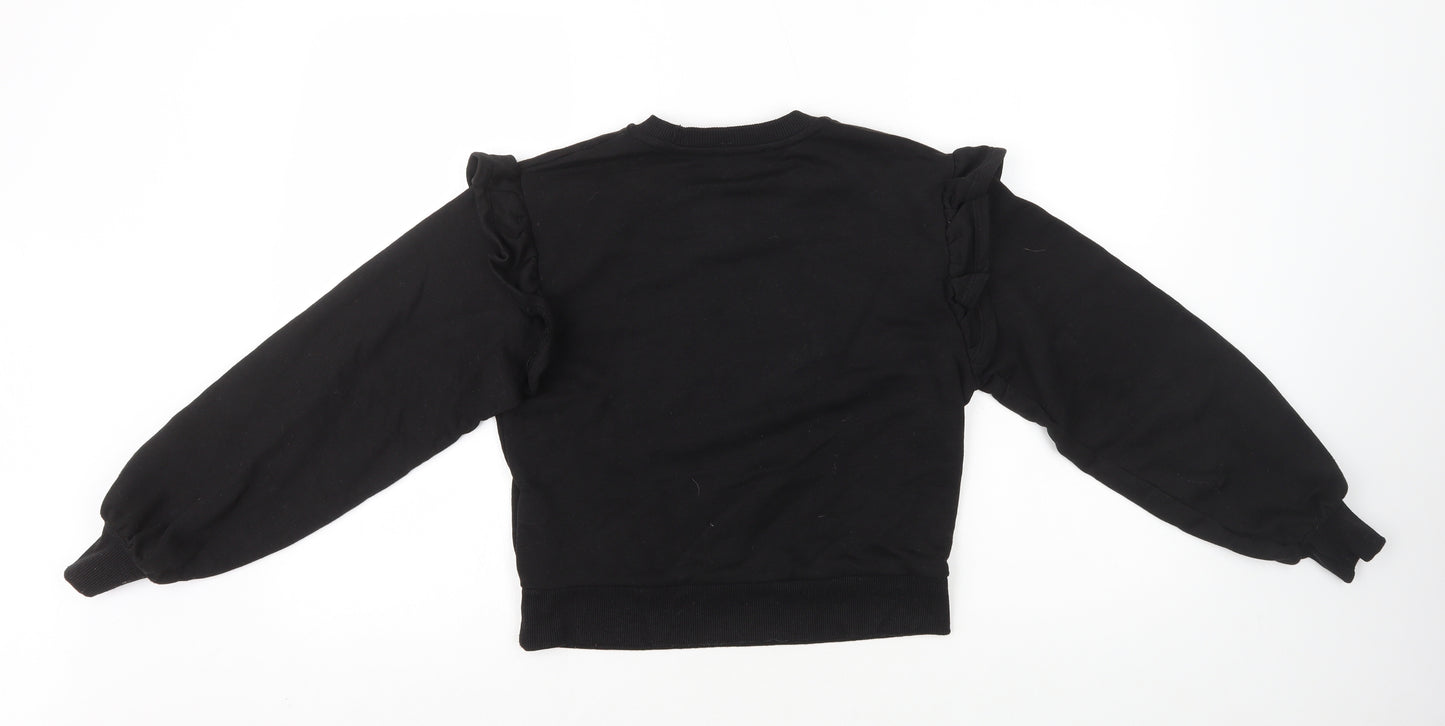 Primark Womens Black Polyester Pullover Sweatshirt Size 2XS Pullover - Ruffle Shoulder
