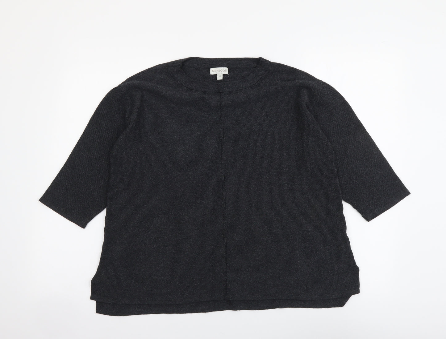 Monsoon Womens Grey Round Neck Viscose Henley Jumper Size M
