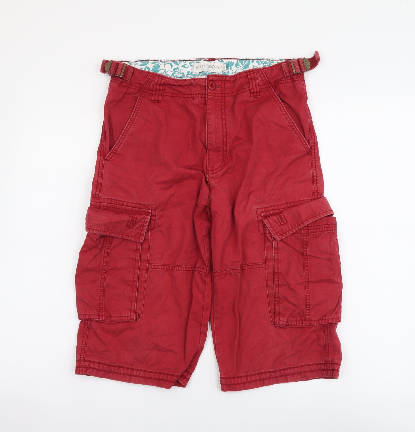 Mini Boden Boys Red Cotton Cargo Shorts Size 13 Years Regular Zip