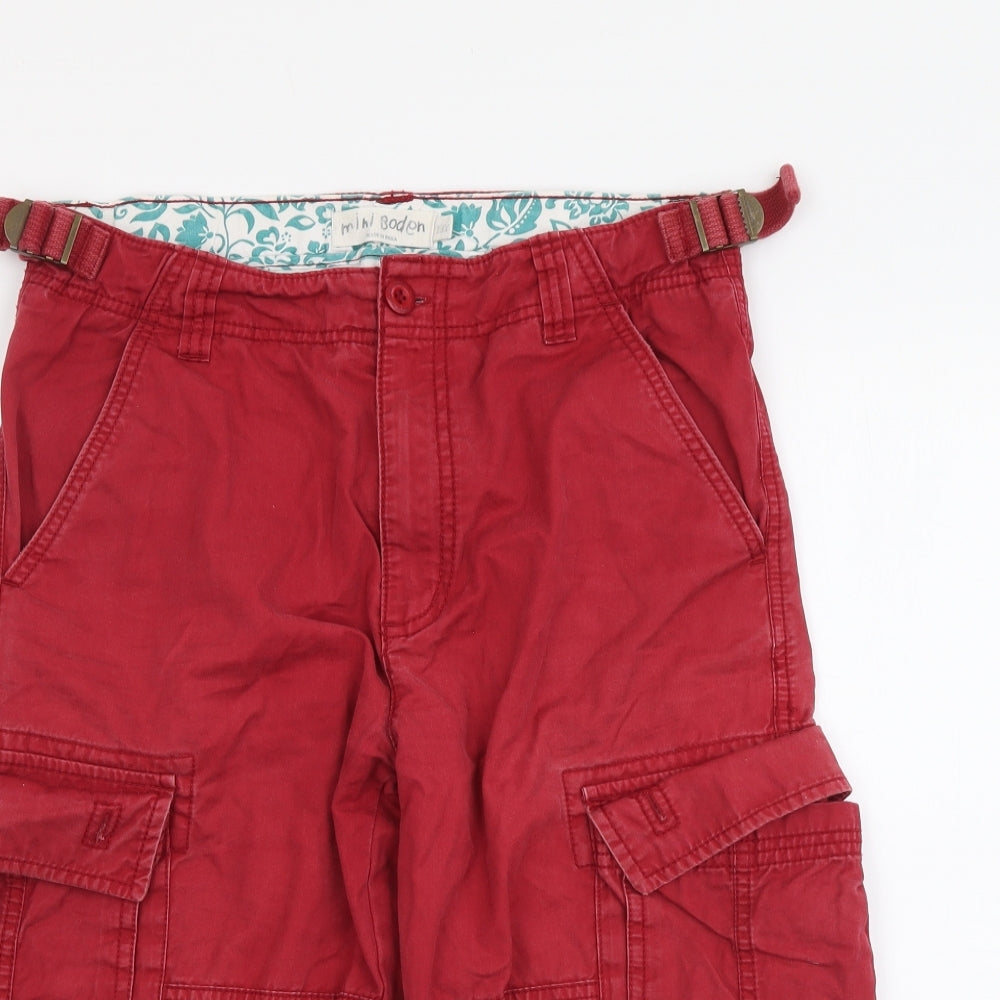 Mini Boden Boys Red Cotton Cargo Shorts Size 13 Years Regular Zip