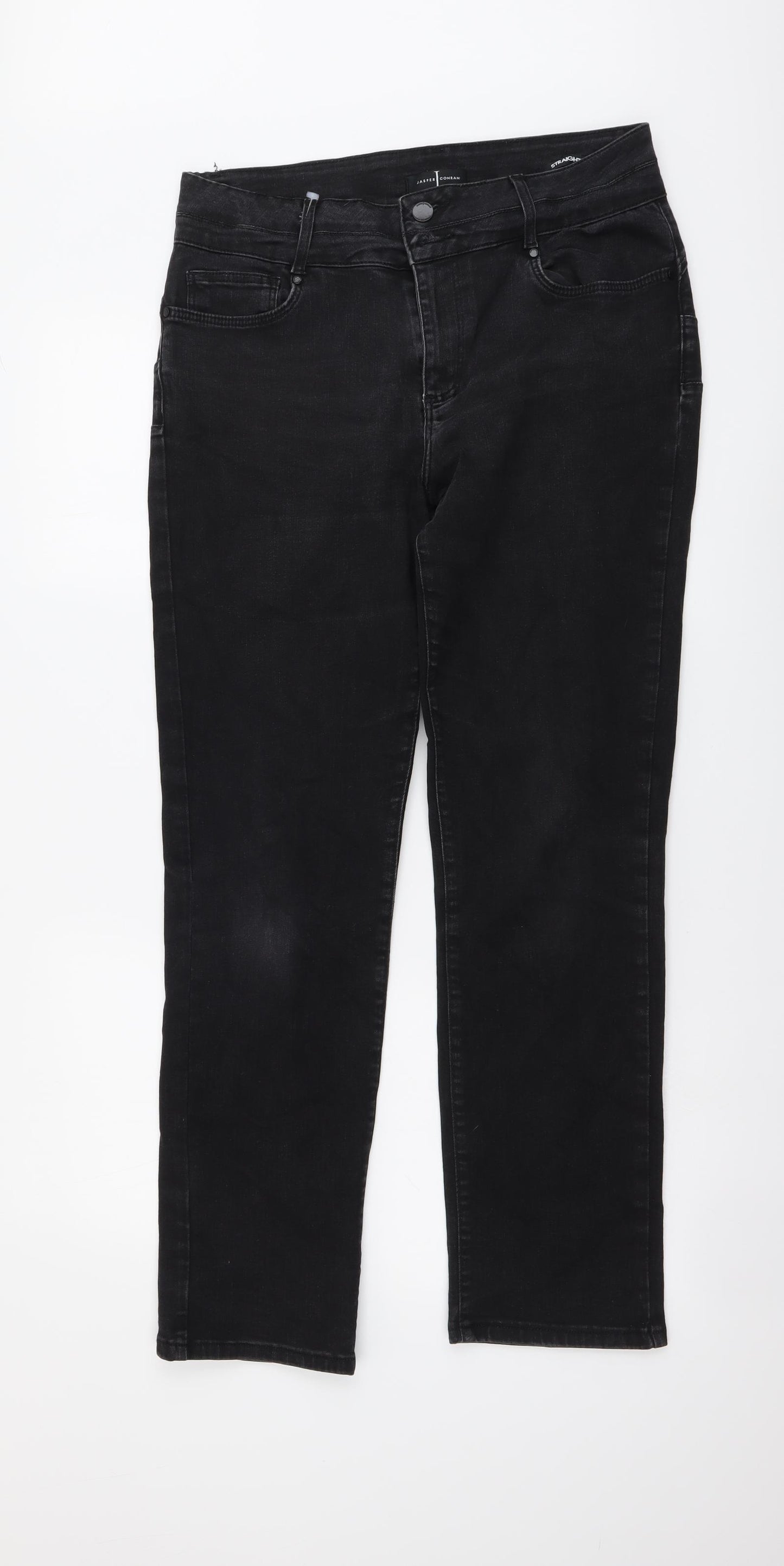 Jasper Conran Womens Grey Cotton Straight Jeans Size 16 L29 in Regular Button