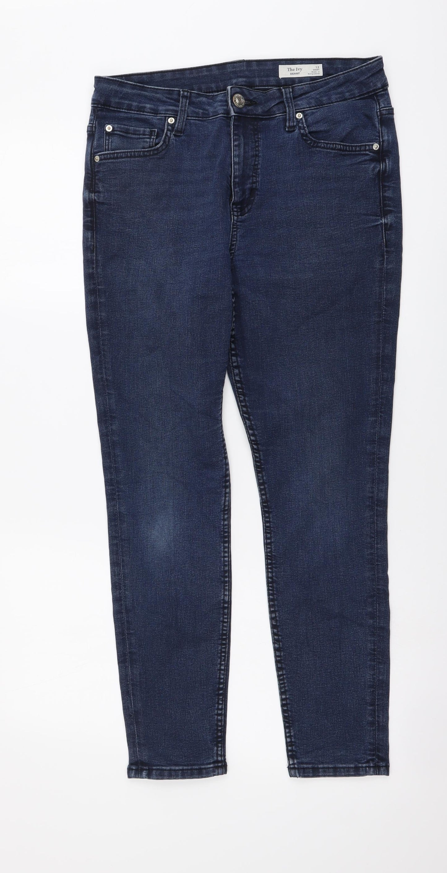 Marks and Spencer Womens Blue Cotton Skinny Jeans Size 12 L26 in Regular Button