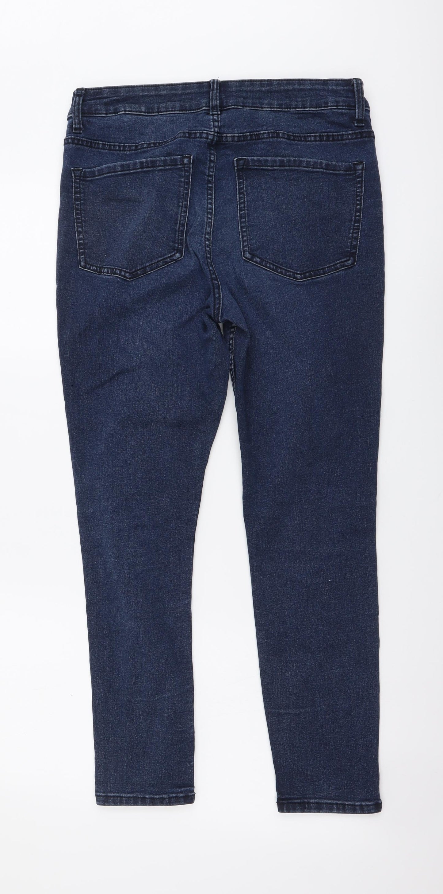 Marks and Spencer Womens Blue Cotton Skinny Jeans Size 12 L26 in Regular Button