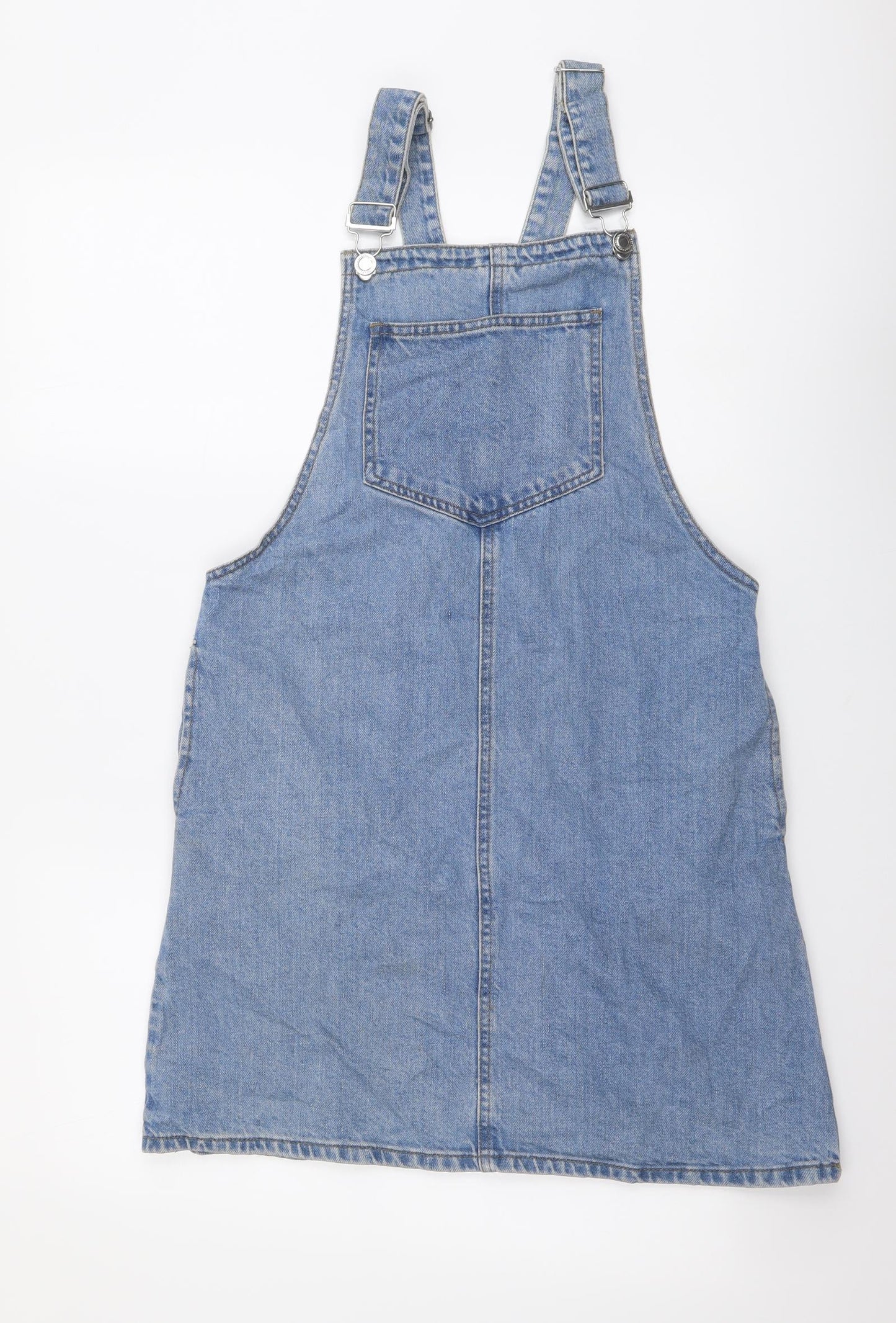 Denim & Co. Womens Blue Cotton Pinafore/Dungaree Dress Size 10 Square Neck Pullover