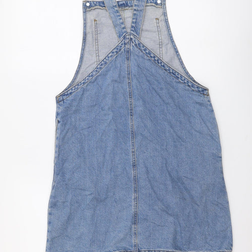 Denim & Co. Womens Blue Cotton Pinafore/Dungaree Dress Size 10 Square Neck Pullover