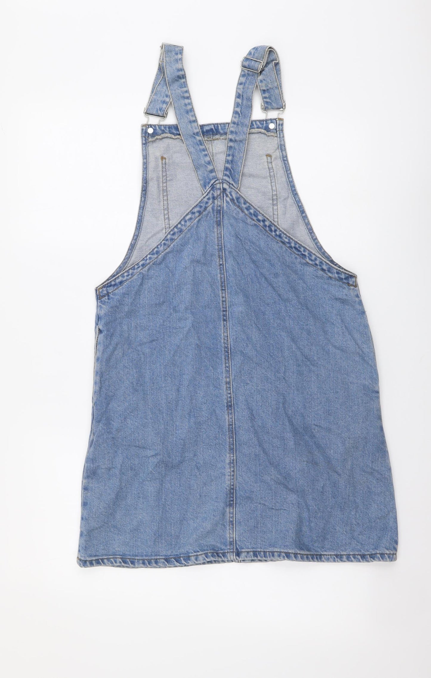 Denim & Co. Womens Blue Cotton Pinafore/Dungaree Dress Size 10 Square Neck Pullover