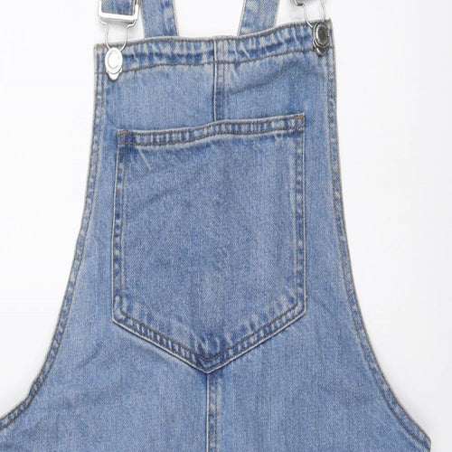 Denim & Co. Womens Blue Cotton Pinafore/Dungaree Dress Size 10 Square Neck Pullover
