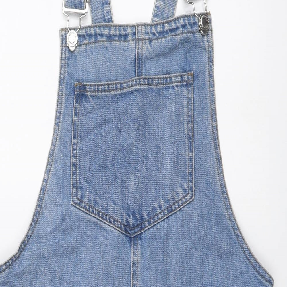 Denim & Co. Womens Blue Cotton Pinafore/Dungaree Dress Size 10 Square Neck Pullover