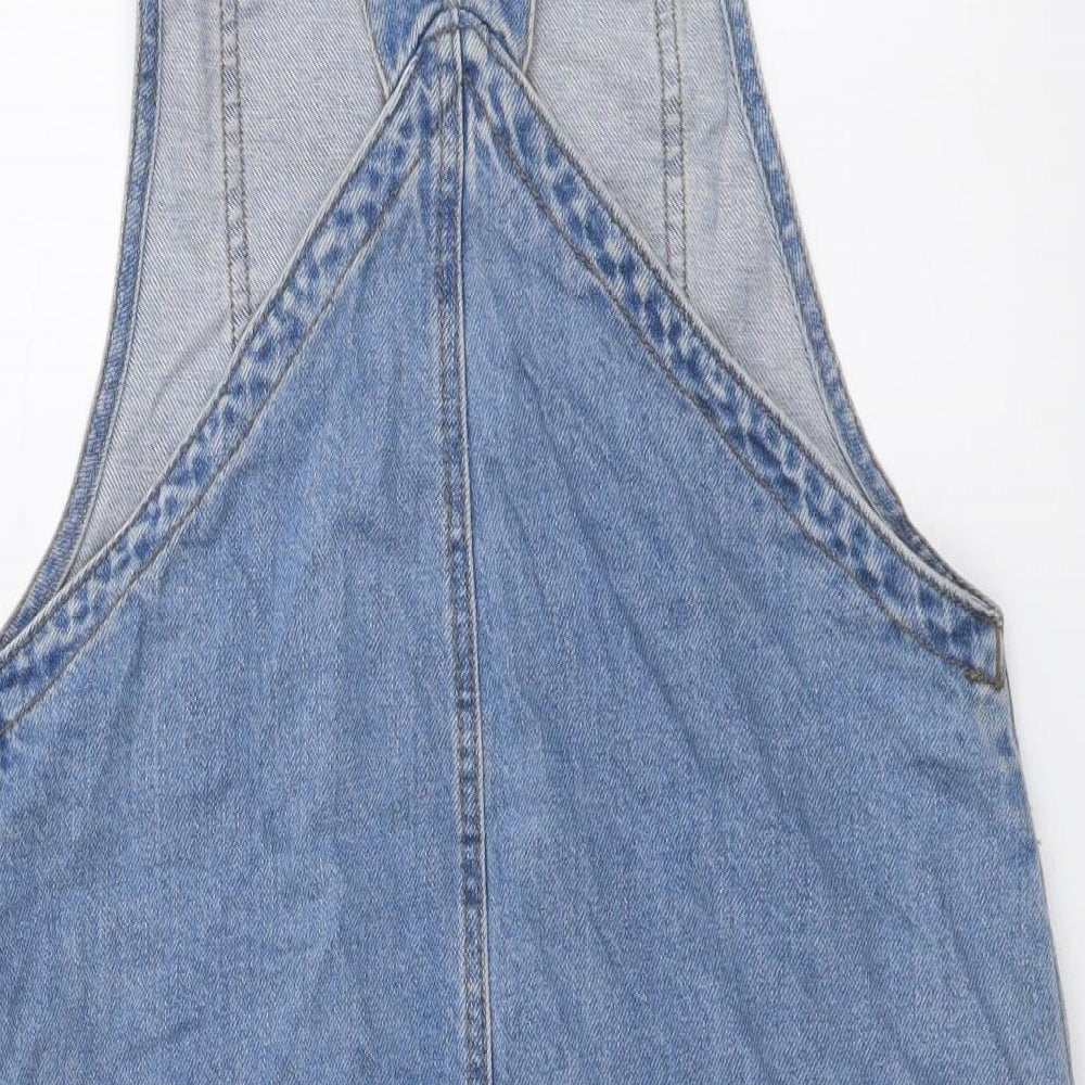 Denim & Co. Womens Blue Cotton Pinafore/Dungaree Dress Size 10 Square Neck Pullover