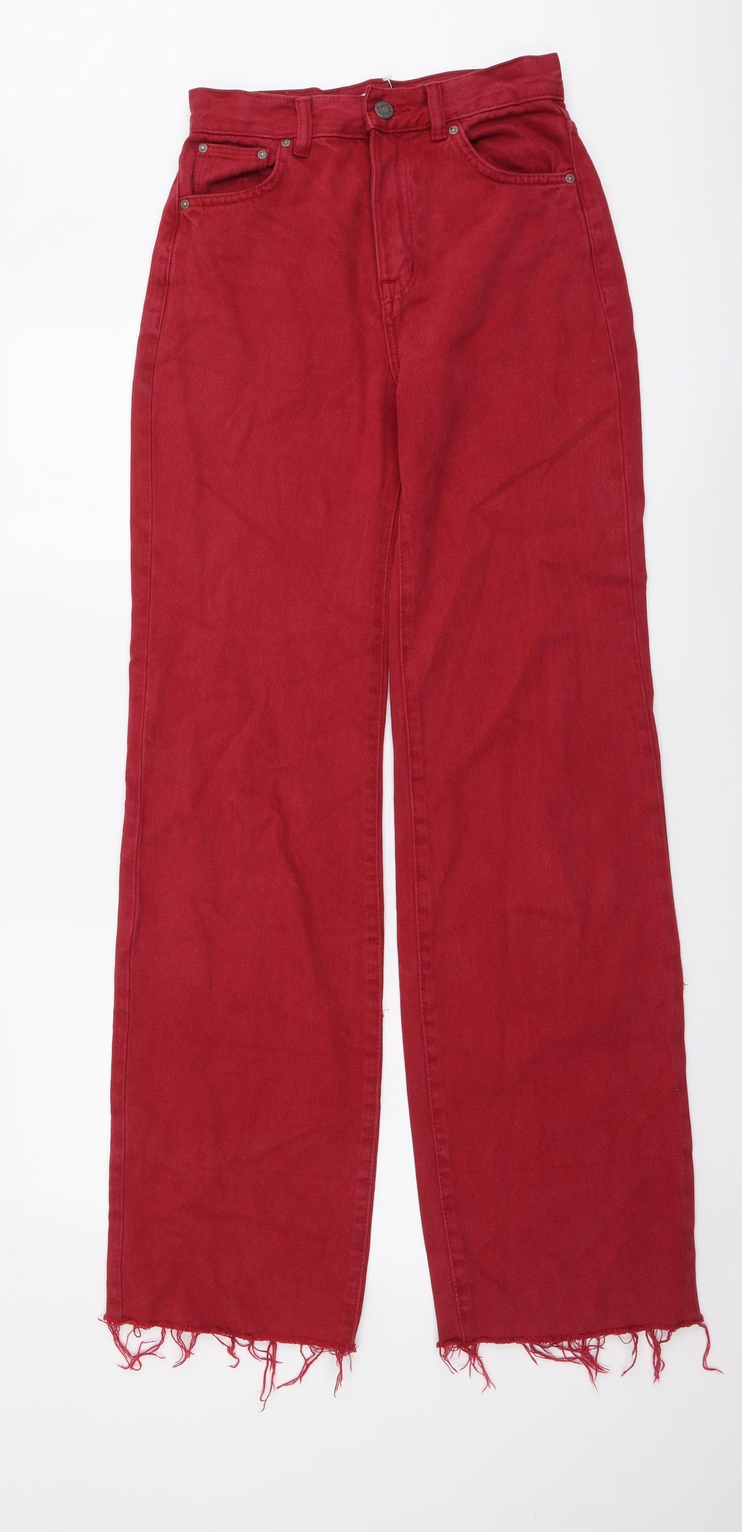 Pull&Bear Womens Red Cotton Wide-Leg Jeans Size XS L32 in Regular Button