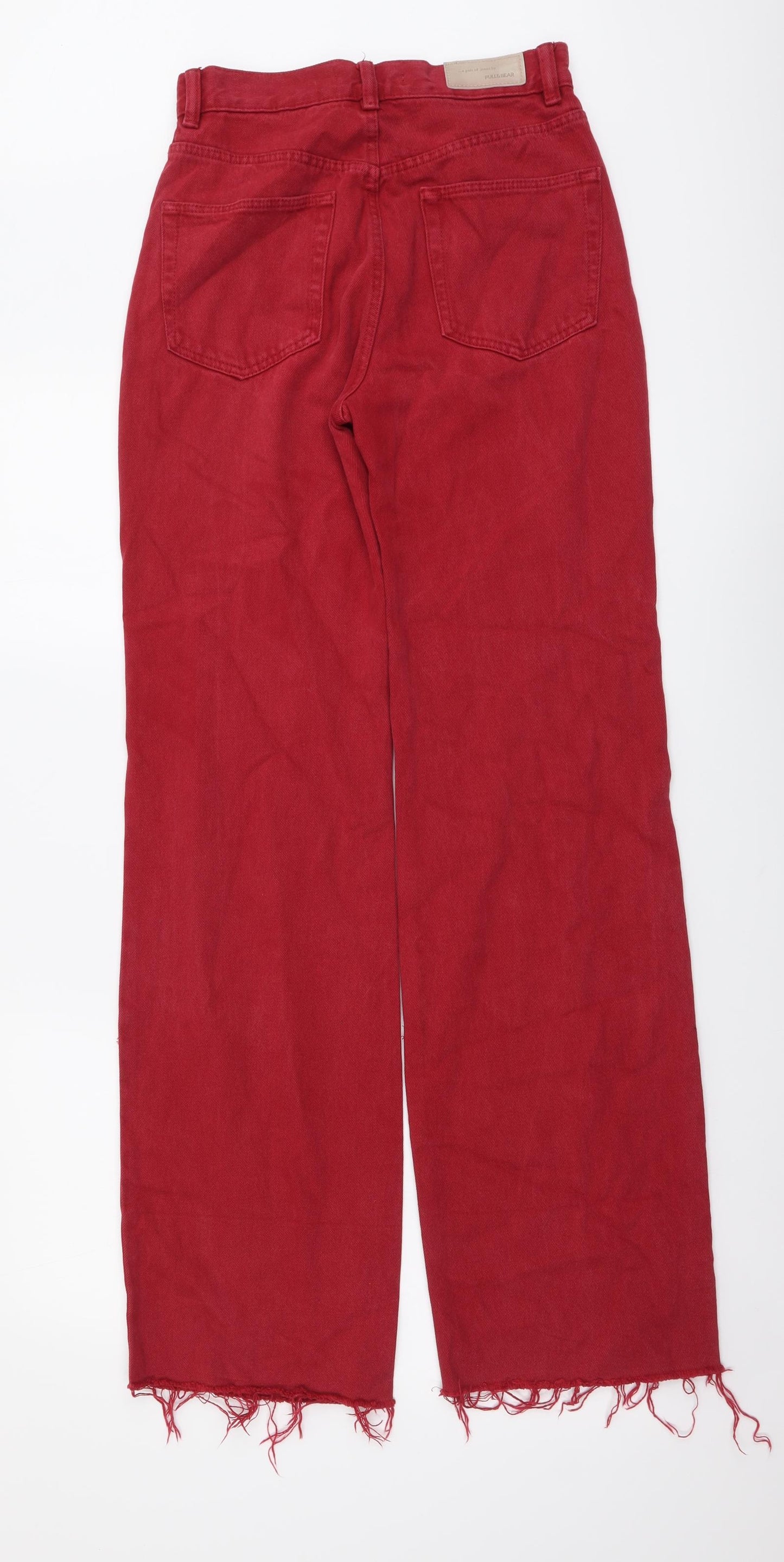 Pull&Bear Womens Red Cotton Wide-Leg Jeans Size XS L32 in Regular Button