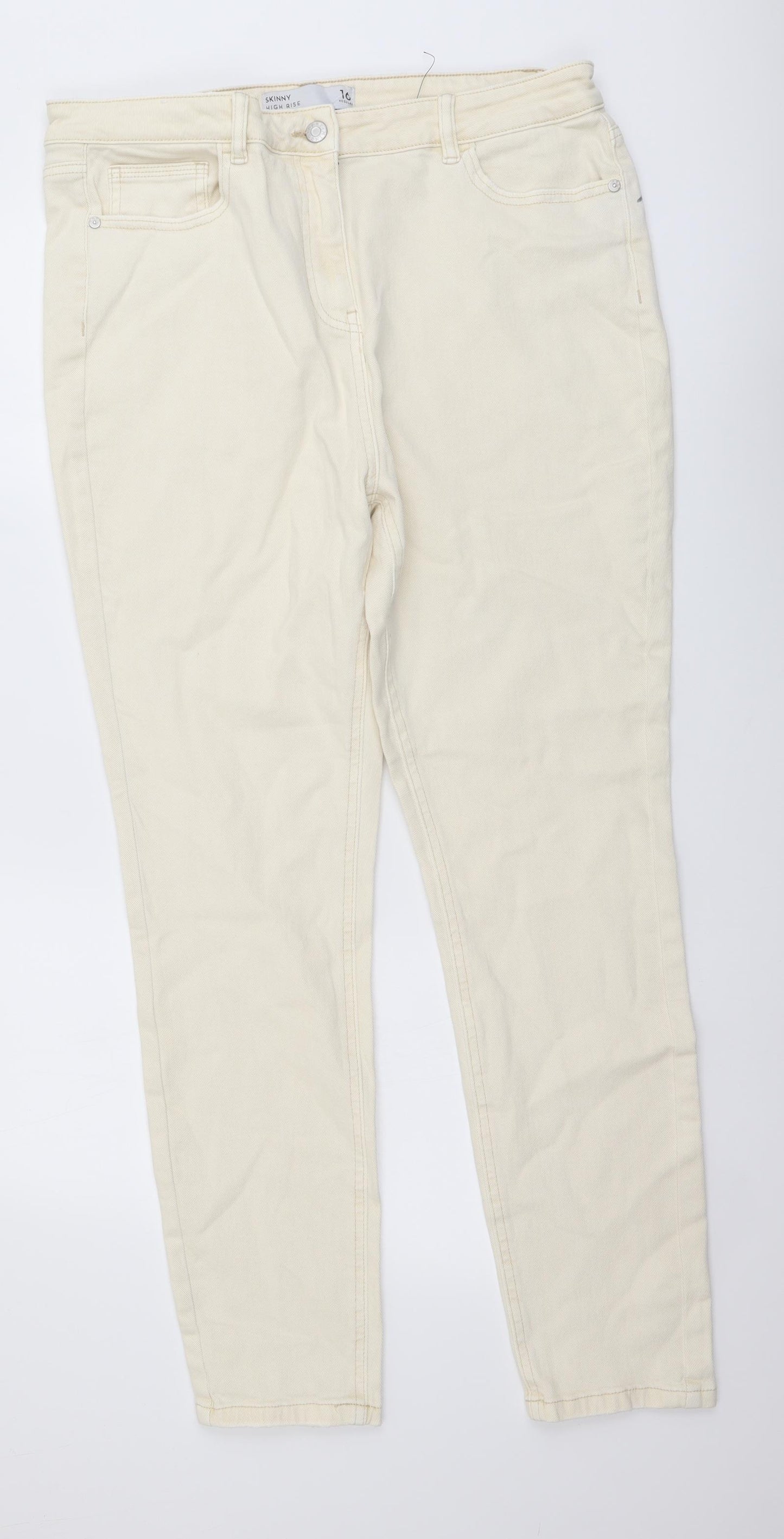 Marks and Spencer Womens Beige Cotton Skinny Jeans Size 16 L29 in Regular Button