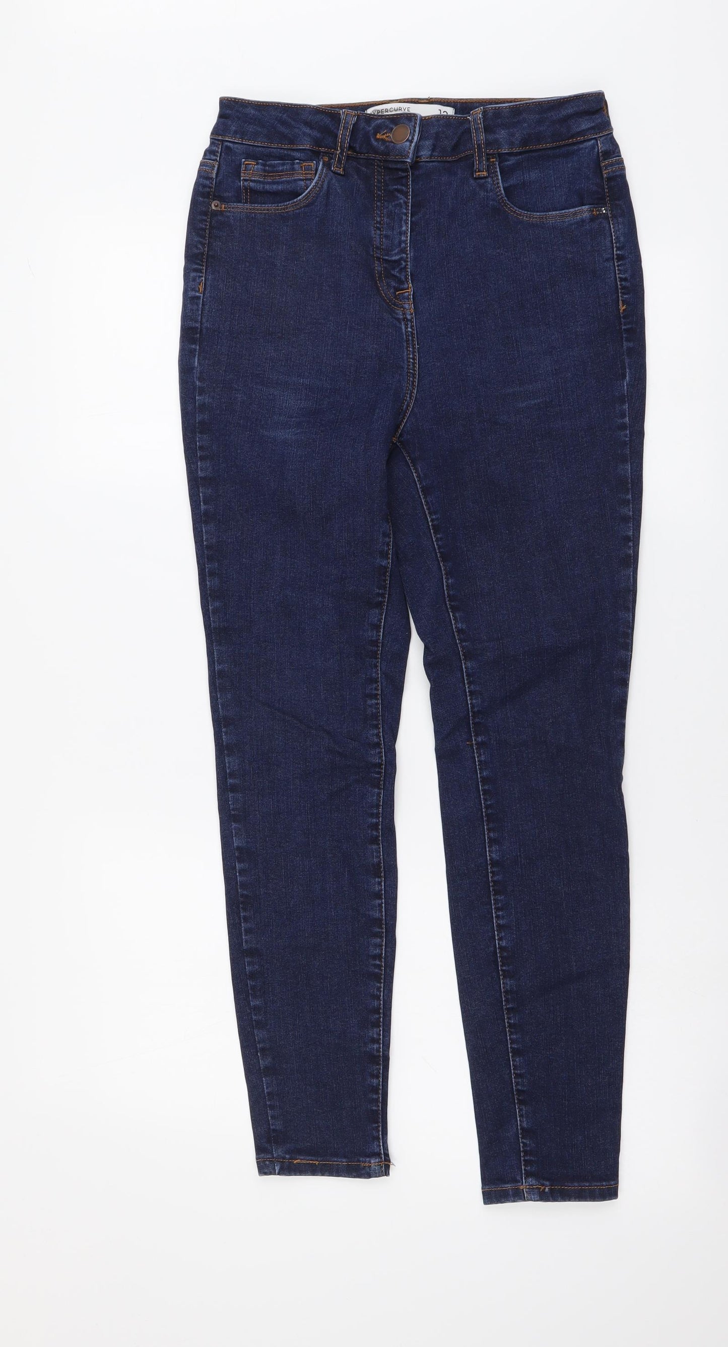 NEXT Womens Blue Cotton Skinny Jeans Size 12 L26 in Regular Button