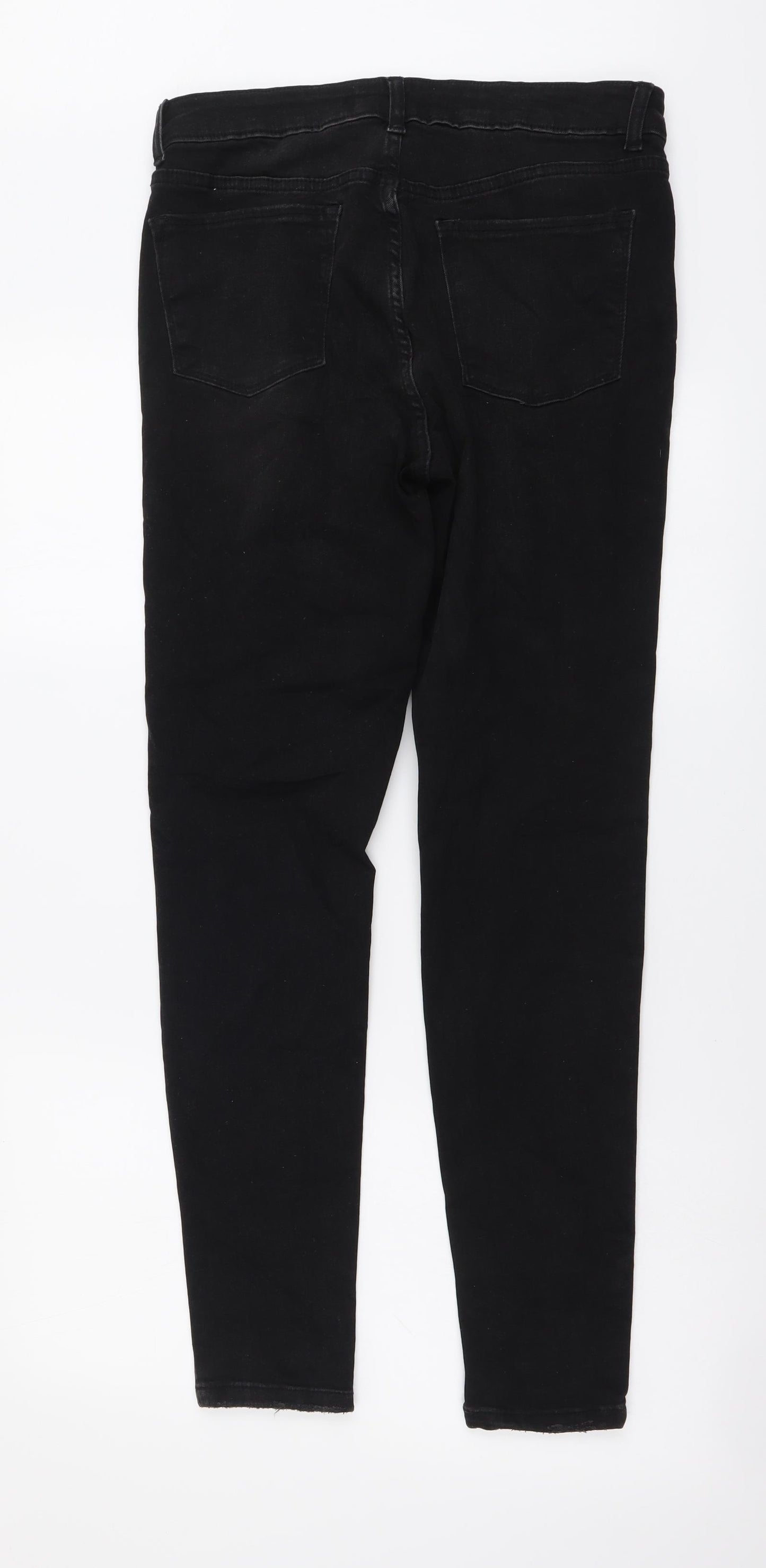 Denim & Co. Womens Black Cotton Skinny Jeans Size 12 L28 in Regular Button - Distressed Look