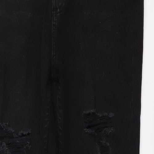 Denim & Co. Womens Black Cotton Skinny Jeans Size 12 L28 in Regular Button - Distressed Look