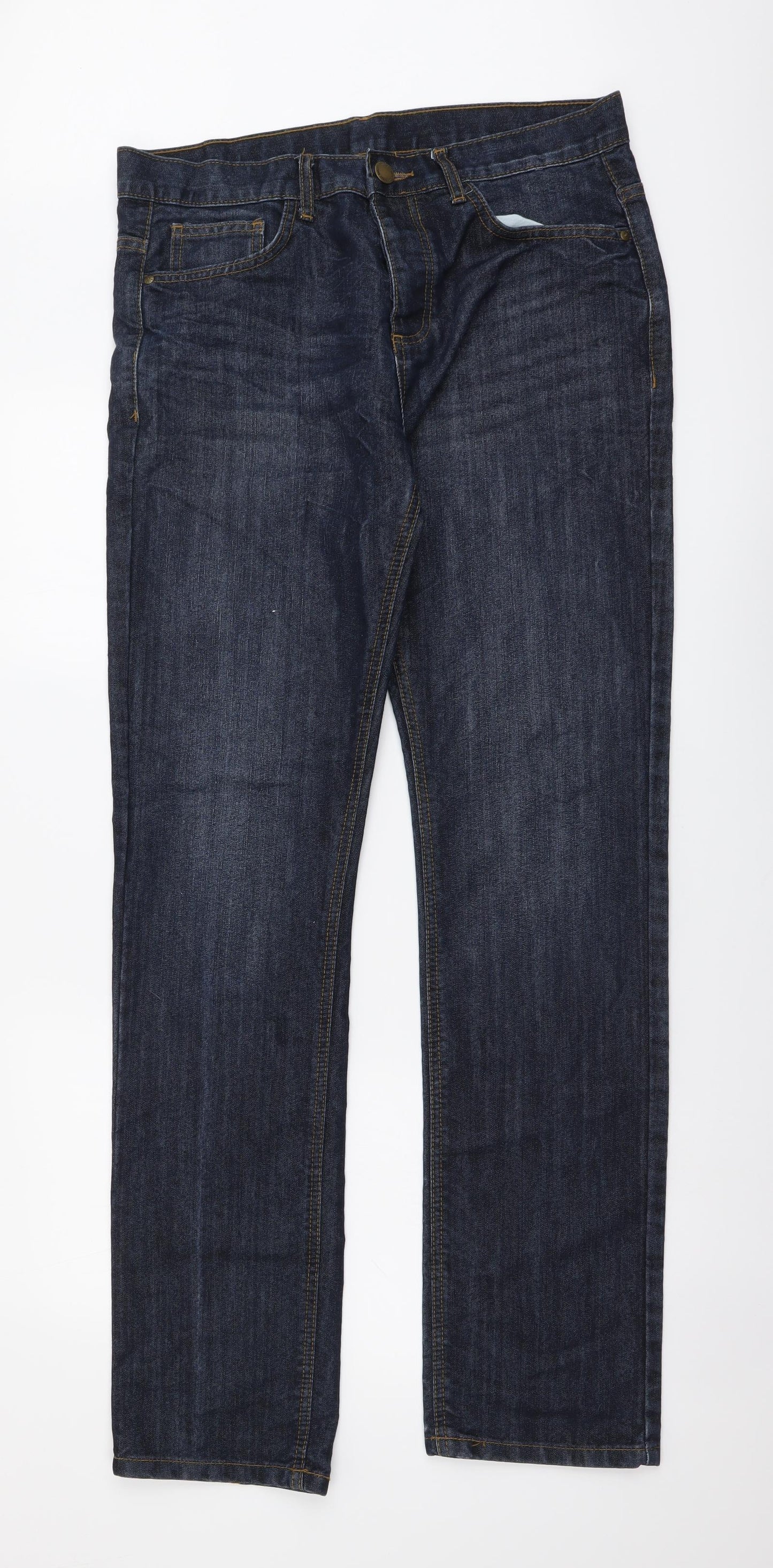 Denim & Co. Mens Blue Cotton Straight Jeans Size 34 in L34 in Regular Button