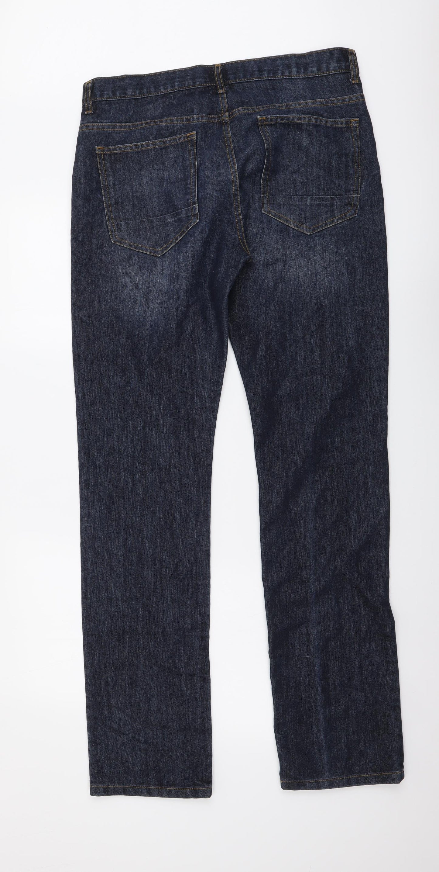 Denim & Co. Mens Blue Cotton Straight Jeans Size 34 in L34 in Regular Button