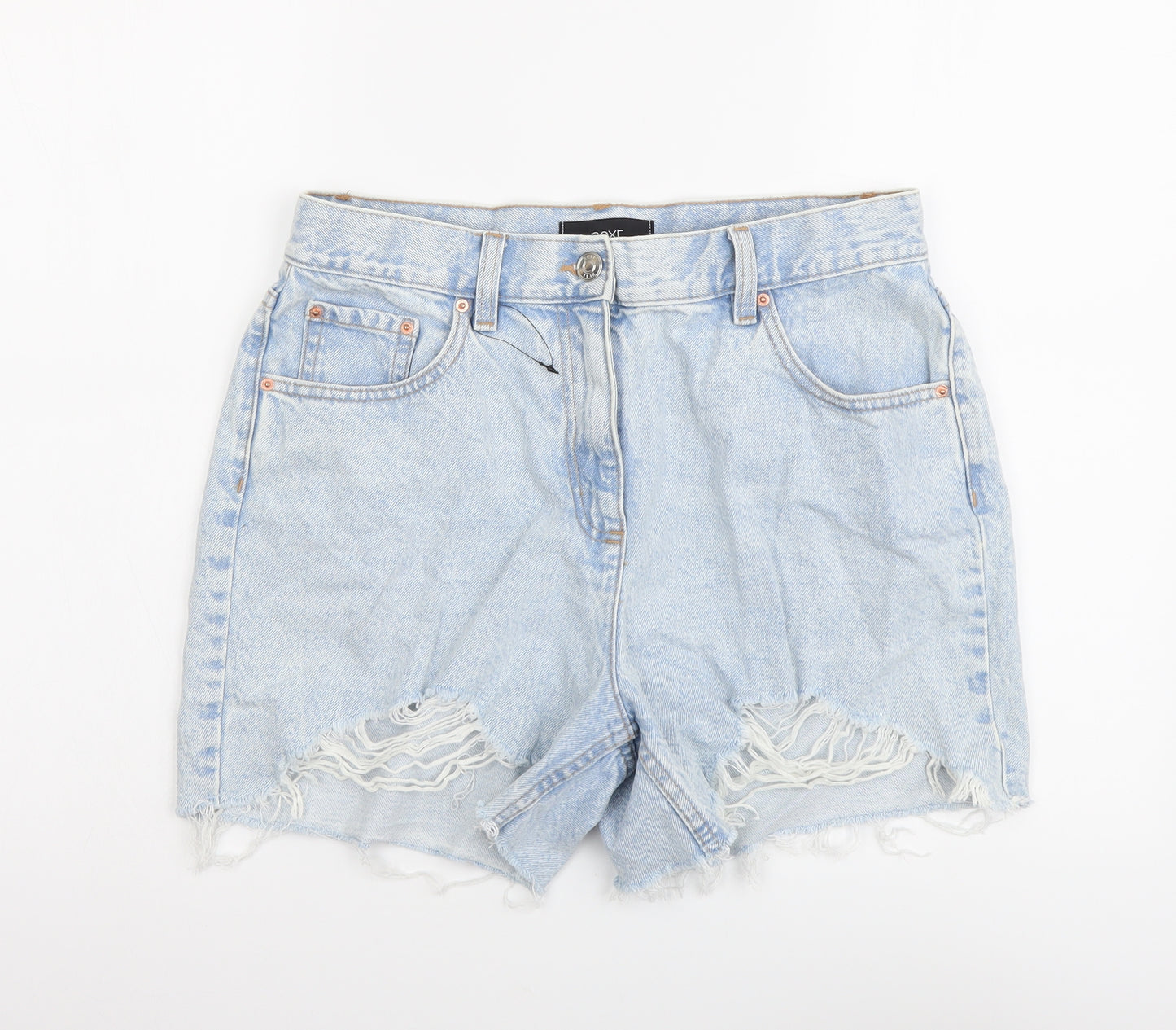 NEXT Womens Blue Cotton Cut-Off Shorts Size 12 L3 in Regular Button - Distressed Look