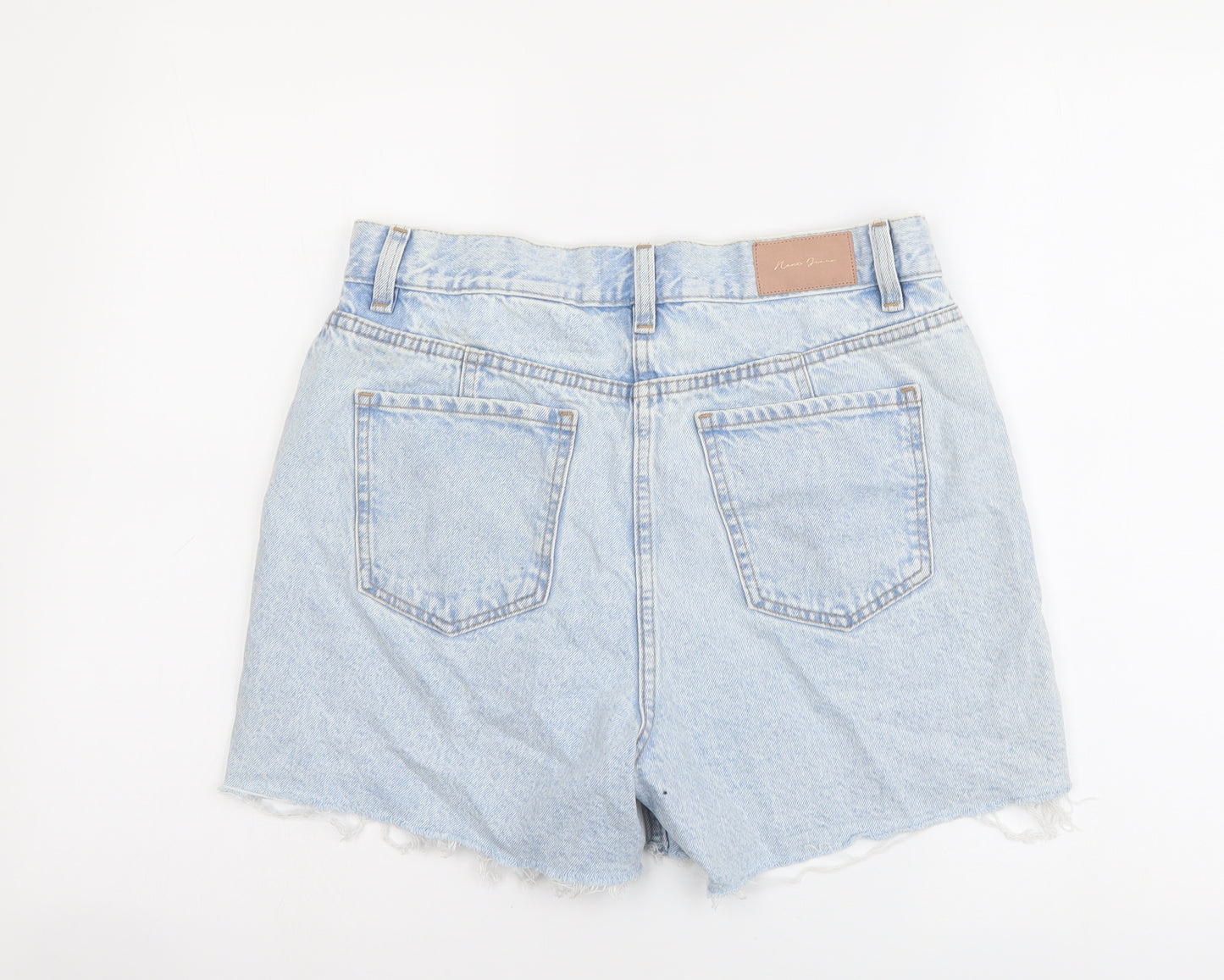NEXT Womens Blue Cotton Cut-Off Shorts Size 12 L3 in Regular Button - Distressed Look