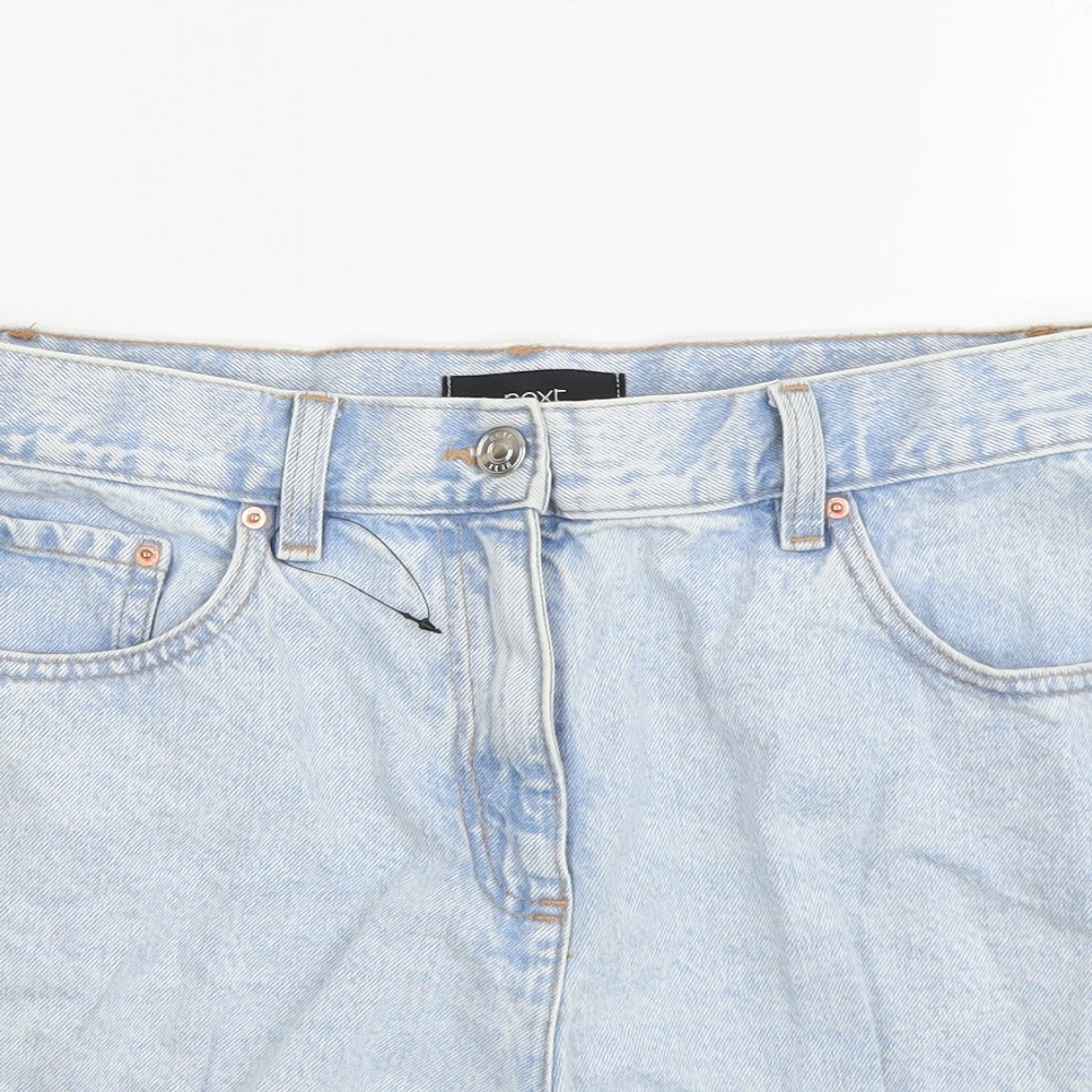 NEXT Womens Blue Cotton Cut-Off Shorts Size 12 L3 in Regular Button - Distressed Look